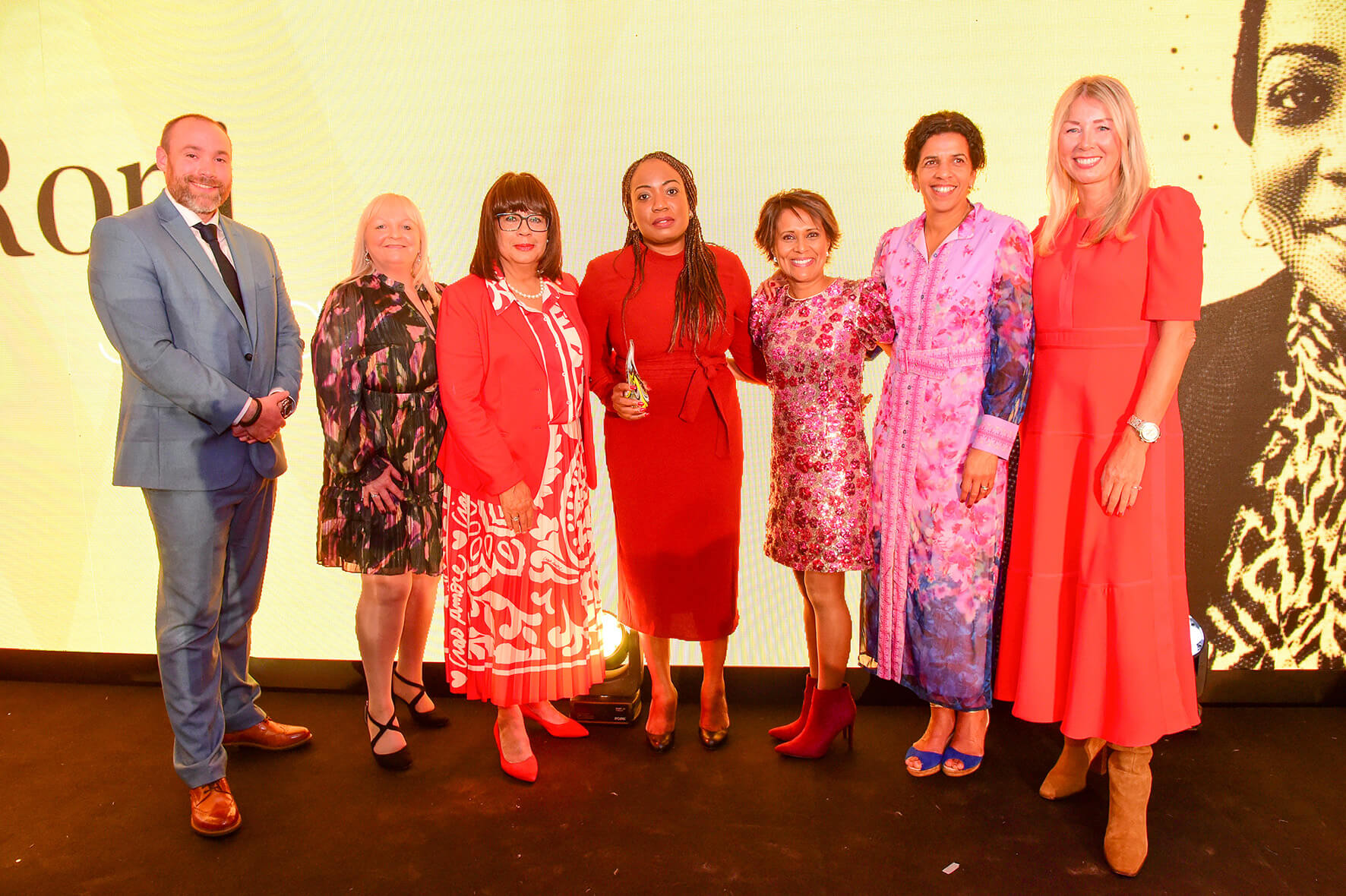 Pertemps Network Group Chair Carmen Watson with winner Ronnie Savage and other sponsors at the WOTY event